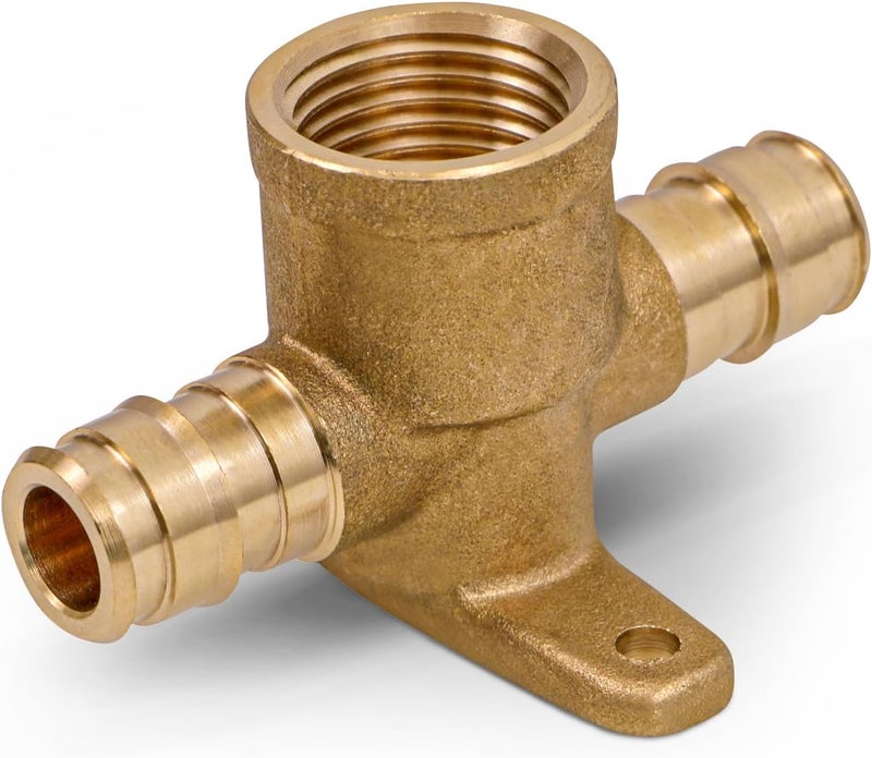 Supply Giant 3/4 Inch x 3/4 Inch Pex-A x 3/4" Female NPT Drop Ear Tee, Brass Expansion Tee Fitting, F1960 Brass Lead-Free Tee with Drop-Ear No Lead Brass, For Use in Pex-A-Tubing Connection - Image 1